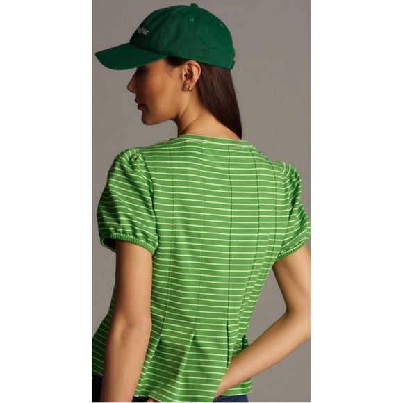 Maeve Green Striped Peplum Short Sleeve Top - Picture 3 of 9